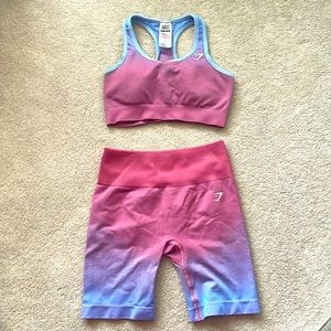 Gymshark Ombre Shorts Bra Set Small Pink Blue